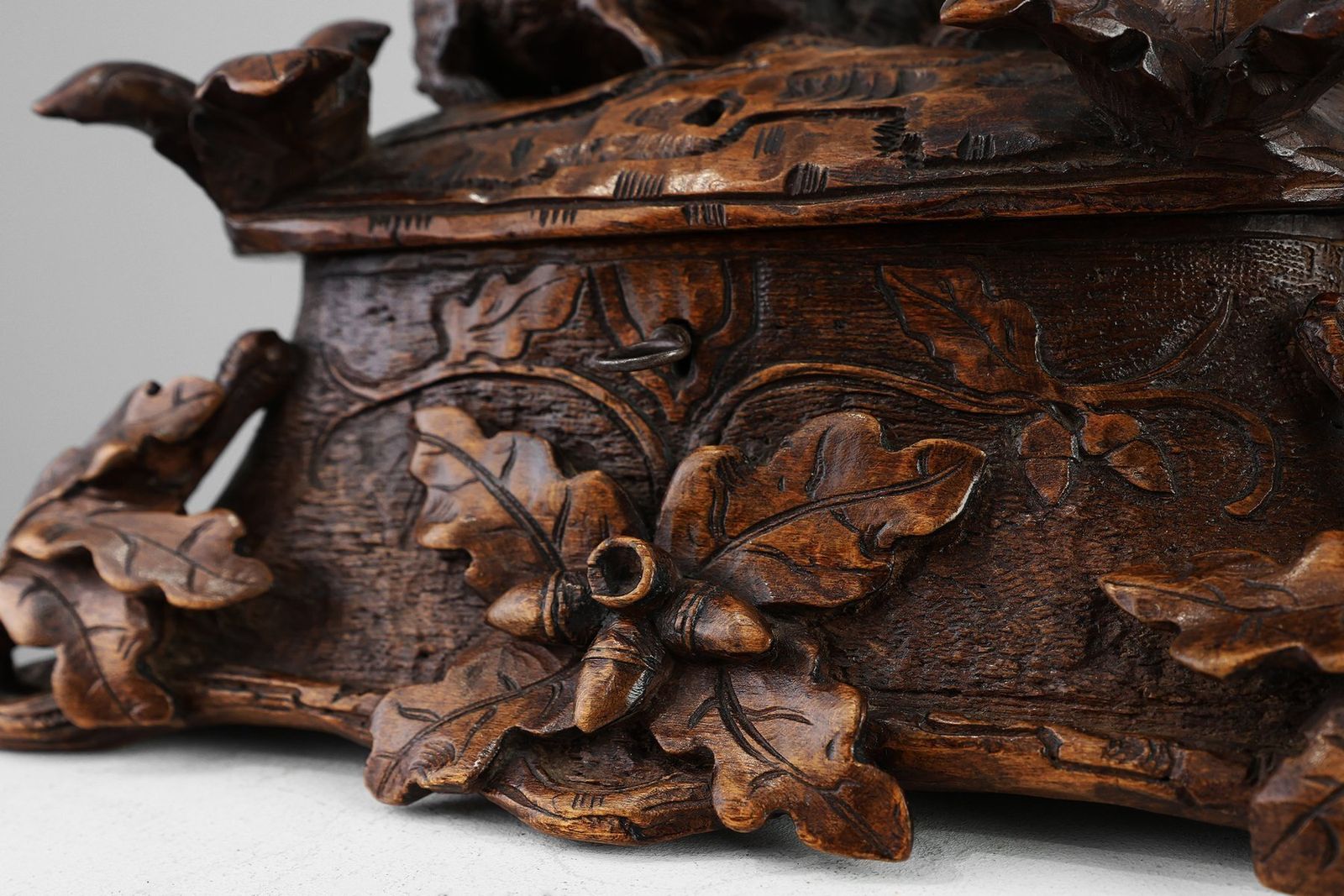 Antique Swiss Black Forest Hand Carved Jewelry Box In Oak, 1800s photo vintage