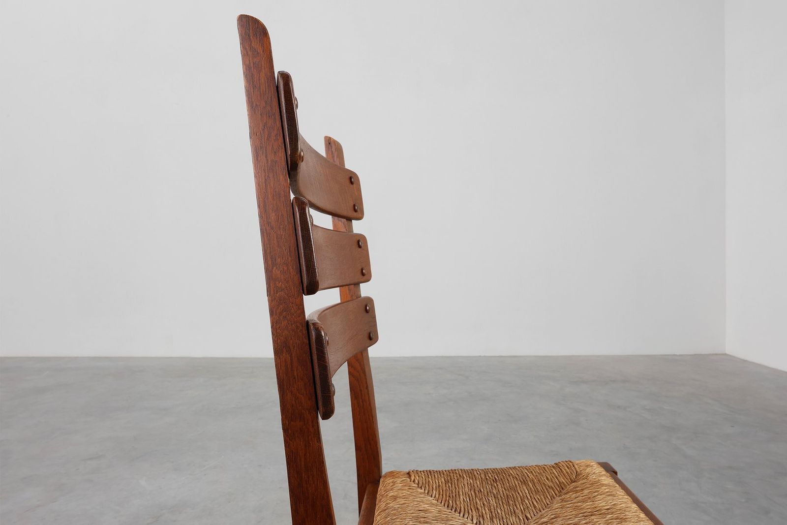 Mid Century Modern Brutalist Oak And Wicker Chair, 1960 photo Furniture