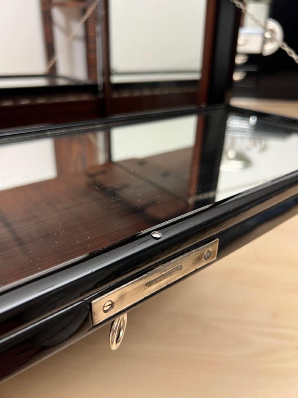 photo vintage Art Deco Bar Cart, Black Lacquer, Mahogany, Mirrors, Chrome, France Circa 1930