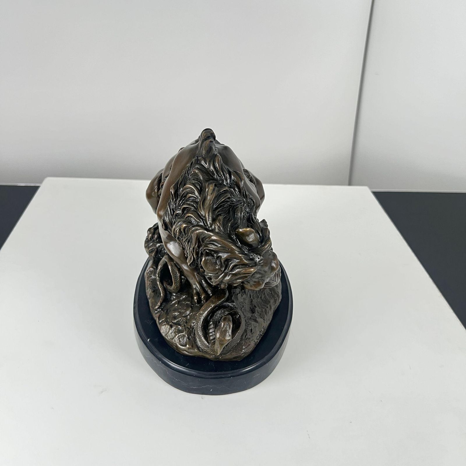 photo for sale Bronze Sculpture, Lion With Snake, After A. Barye, France, 20th Century.