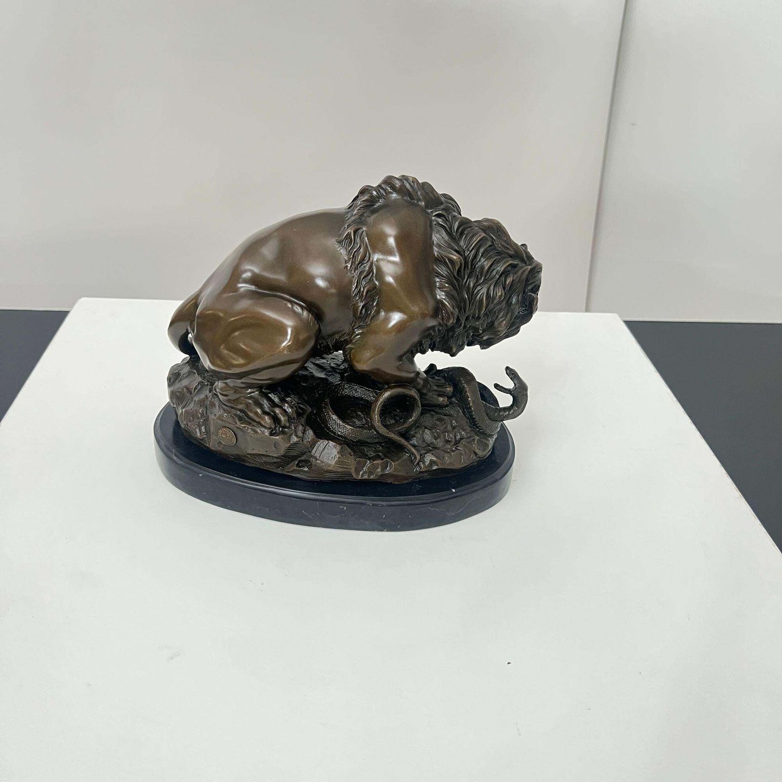photo vintage Bronze Sculpture, Lion With Snake, After A. Barye, France, 20th Century.