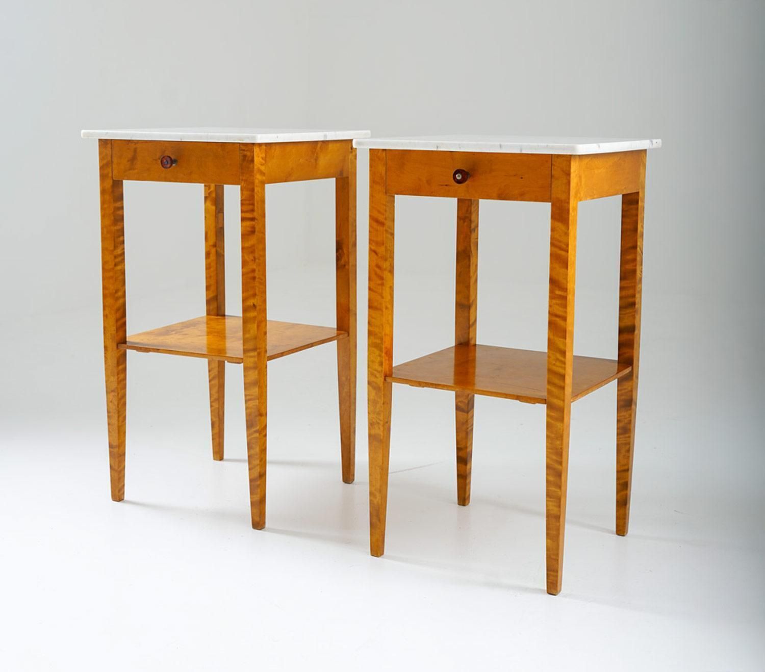 Pair Of Swedish Birch And Marble Bedside Tables photo for sale