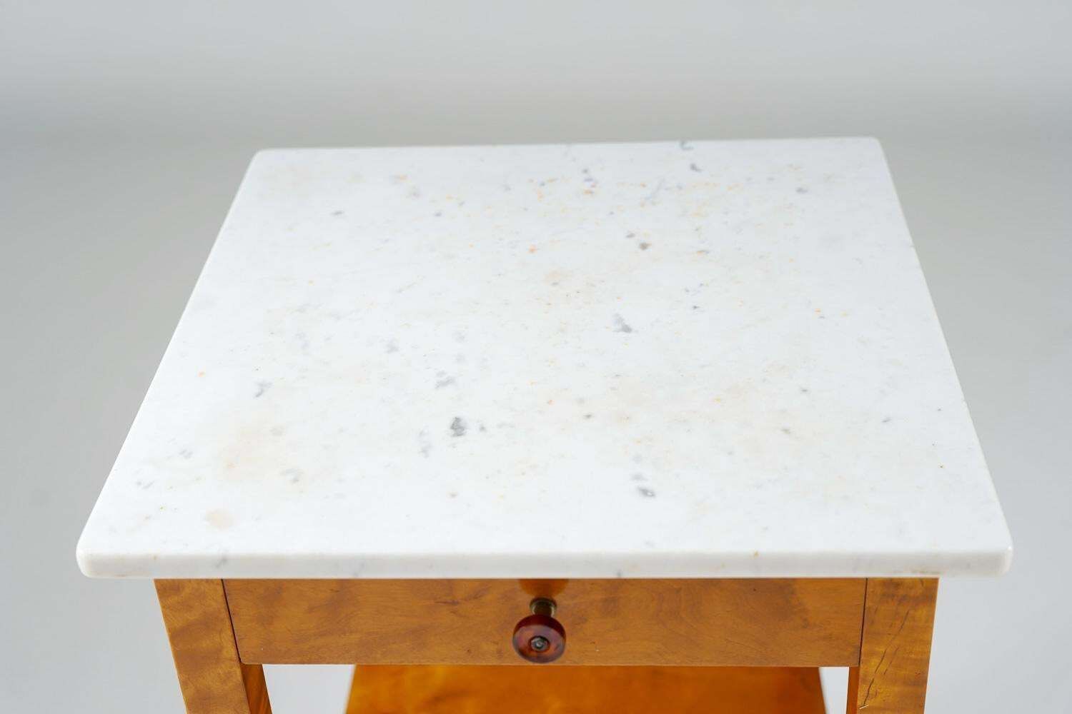 Furniture Pair Of Swedish Birch And Marble Bedside Tables photo