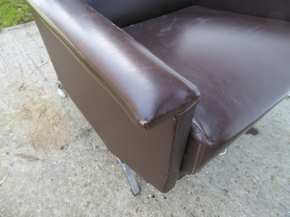 Brown Leatherette Lounge Chair By Georges Van Rijck For Beaufort, 1960s photo vintage