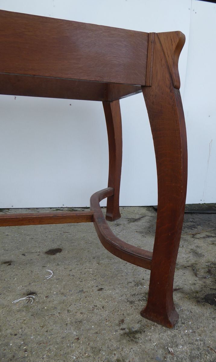 Antique Belgian Art Deco Oak Dining Table By Gustave Serrurier Bovy photo vintage