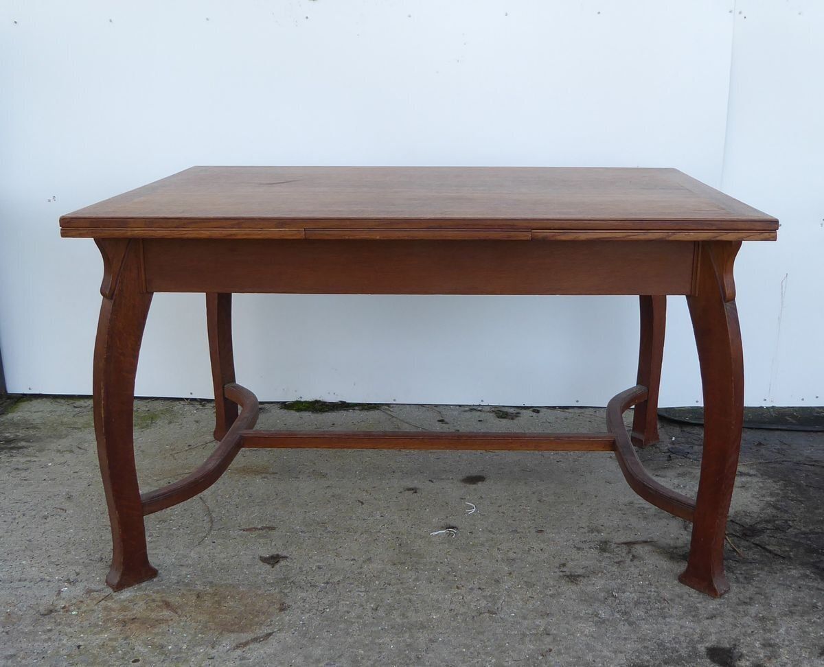 photo for sale Antique Belgian Art Deco Oak Dining Table By Gustave Serrurier Bovy