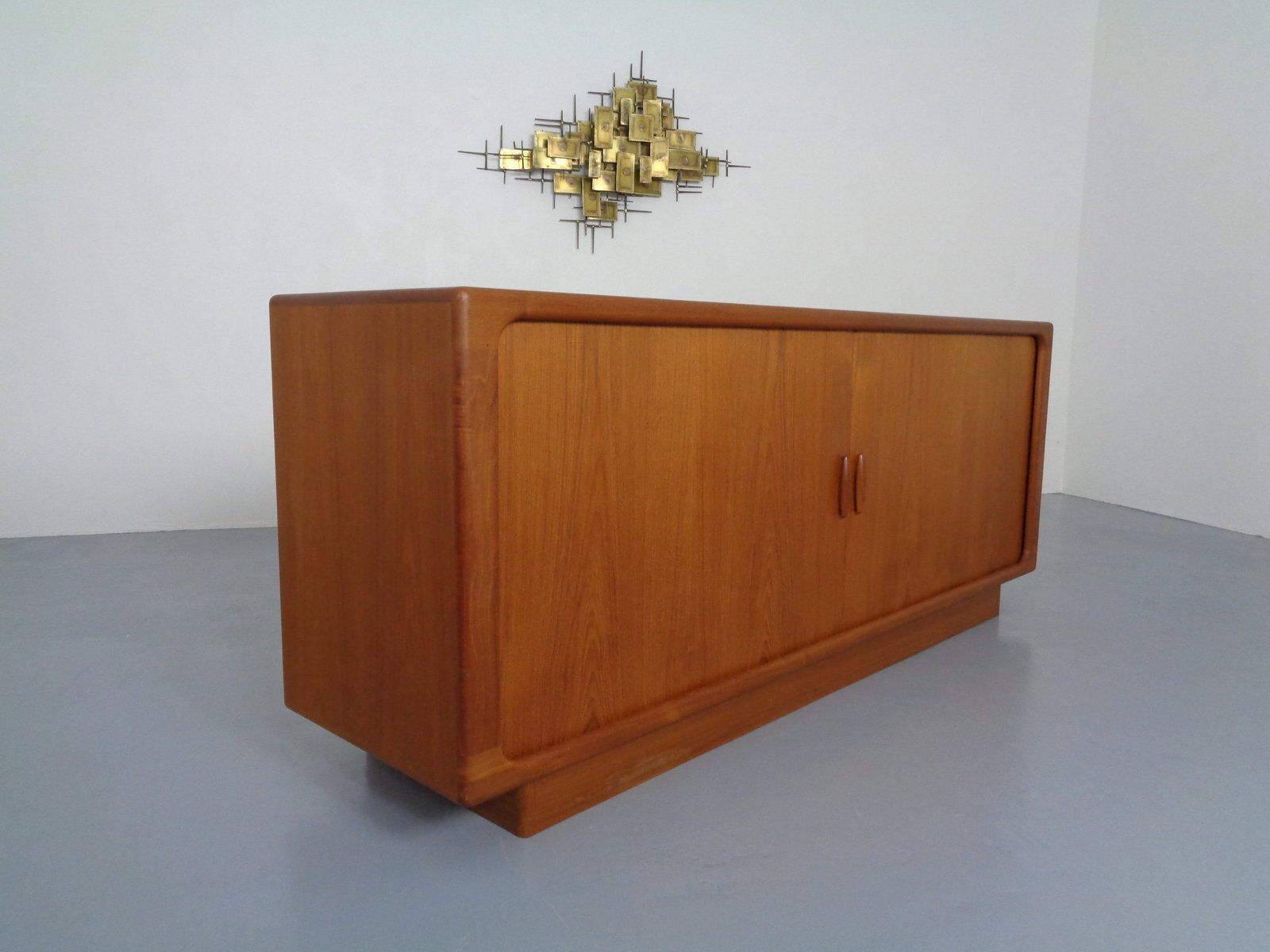 Large Teak Tambour Sideboard From Dyrlund, Denmark, 1970s photo for sale