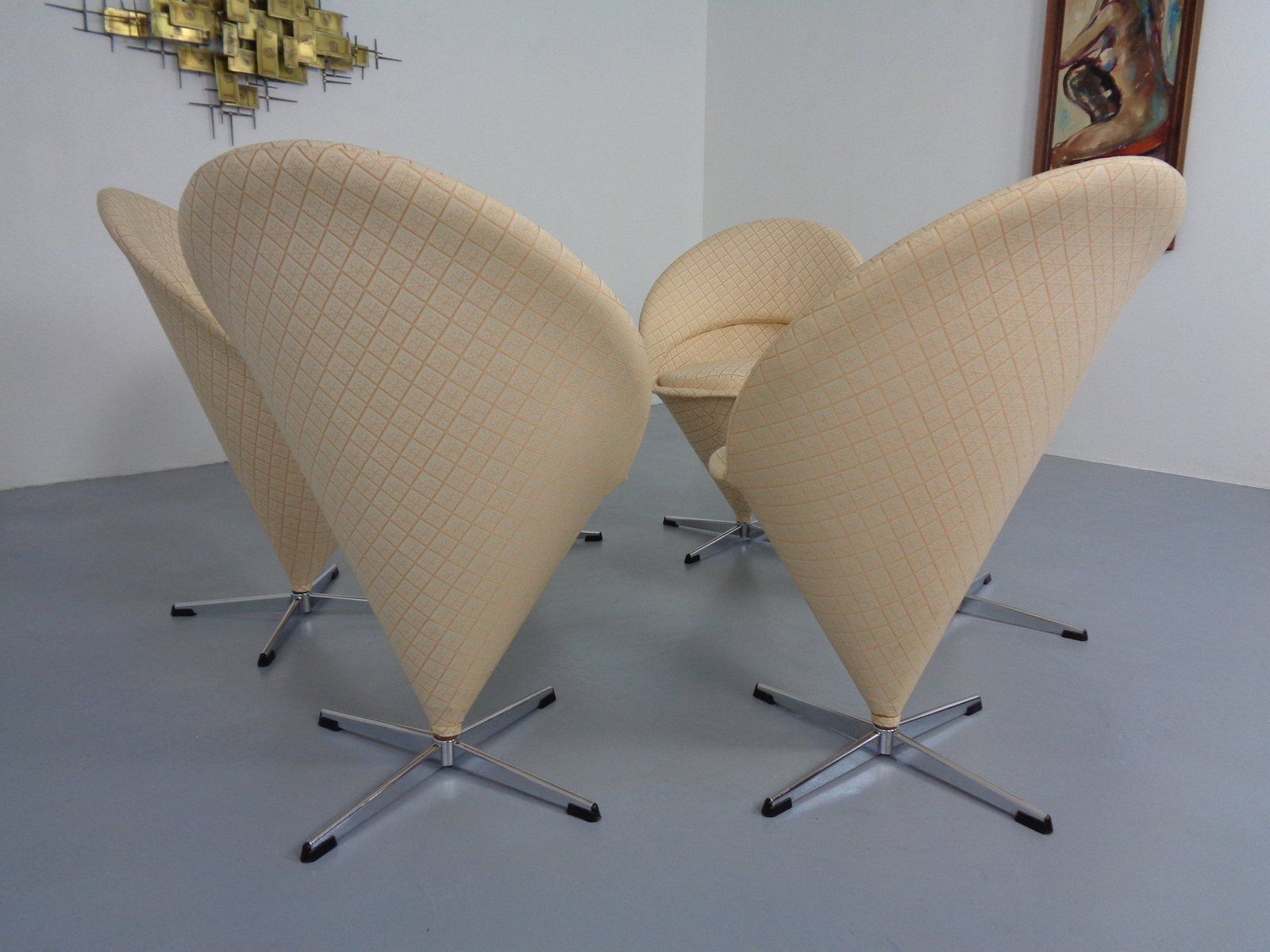 Furniture Early Cone Chairs By Verner Panton For Plus Linje, Denmark, 1950s, Set Of 6 photo