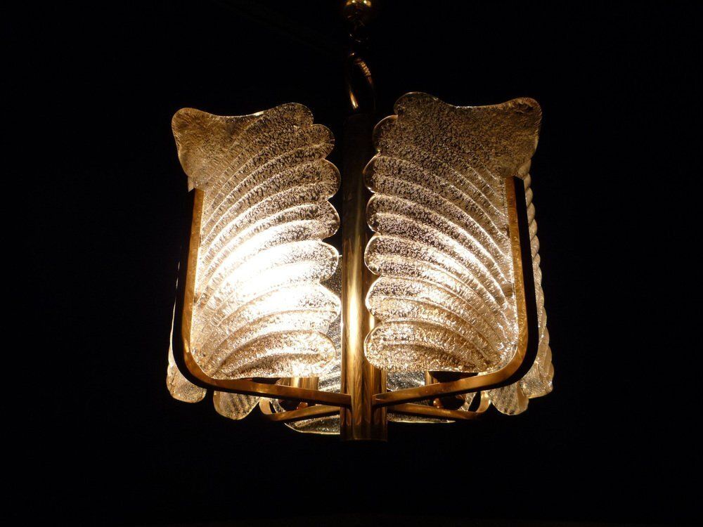 Decorative Regency Murano Glass & Brass Ceiling Lamps, 1960s, Set Of 2 photo Lighting