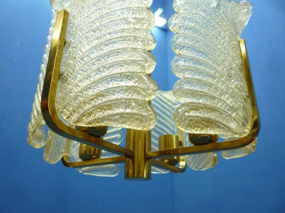 Decorative Regency Murano Glass & Brass Ceiling Lamps, 1960s, Set Of 2 photo vintage
