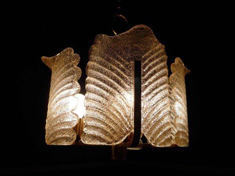 photo for sale Decorative Regency Murano Glass & Brass Ceiling Lamps, 1960s, Set Of 2