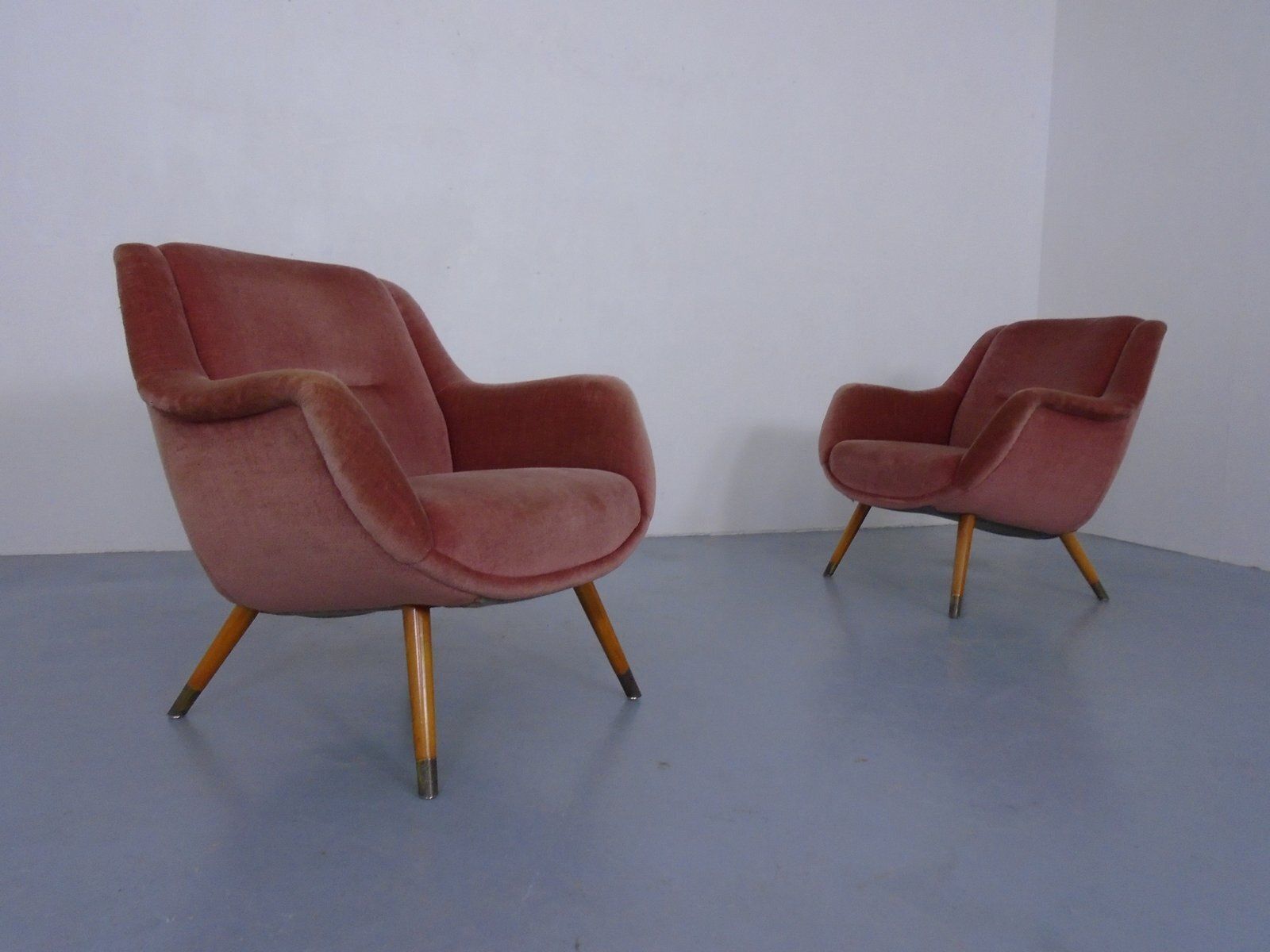 Mid Century French Organic Mohair Lounge Chairs, 1950s, Set Of 2