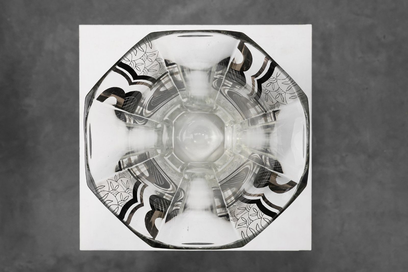 photo furniture Art Deco Glass Vase With Black Graphic Decoration, France, 1940s