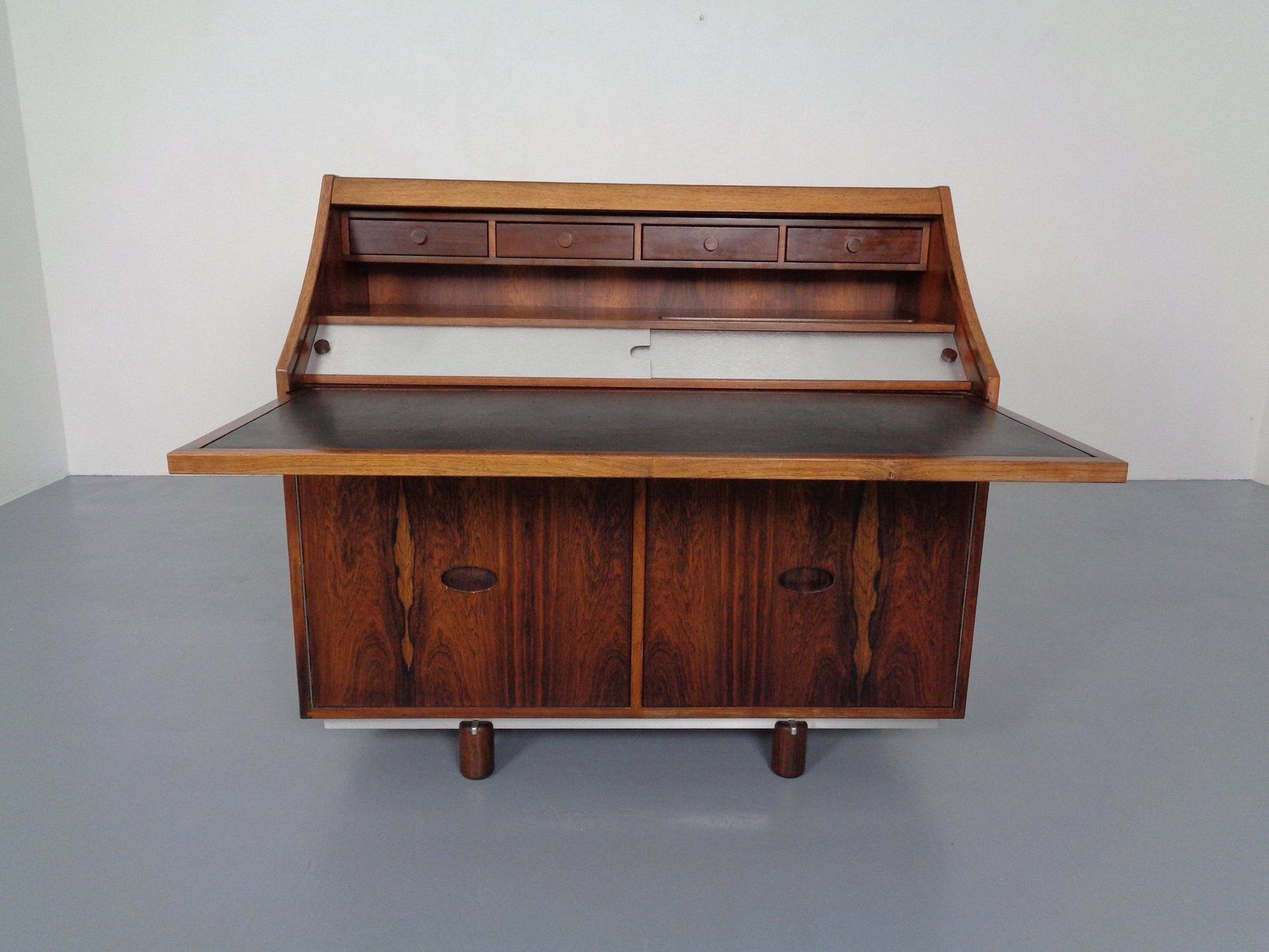 Rosewood And Leather Tambour Writing Desk By Gianfranco Frattini For Bernini, Italy, 1964 photo furniture