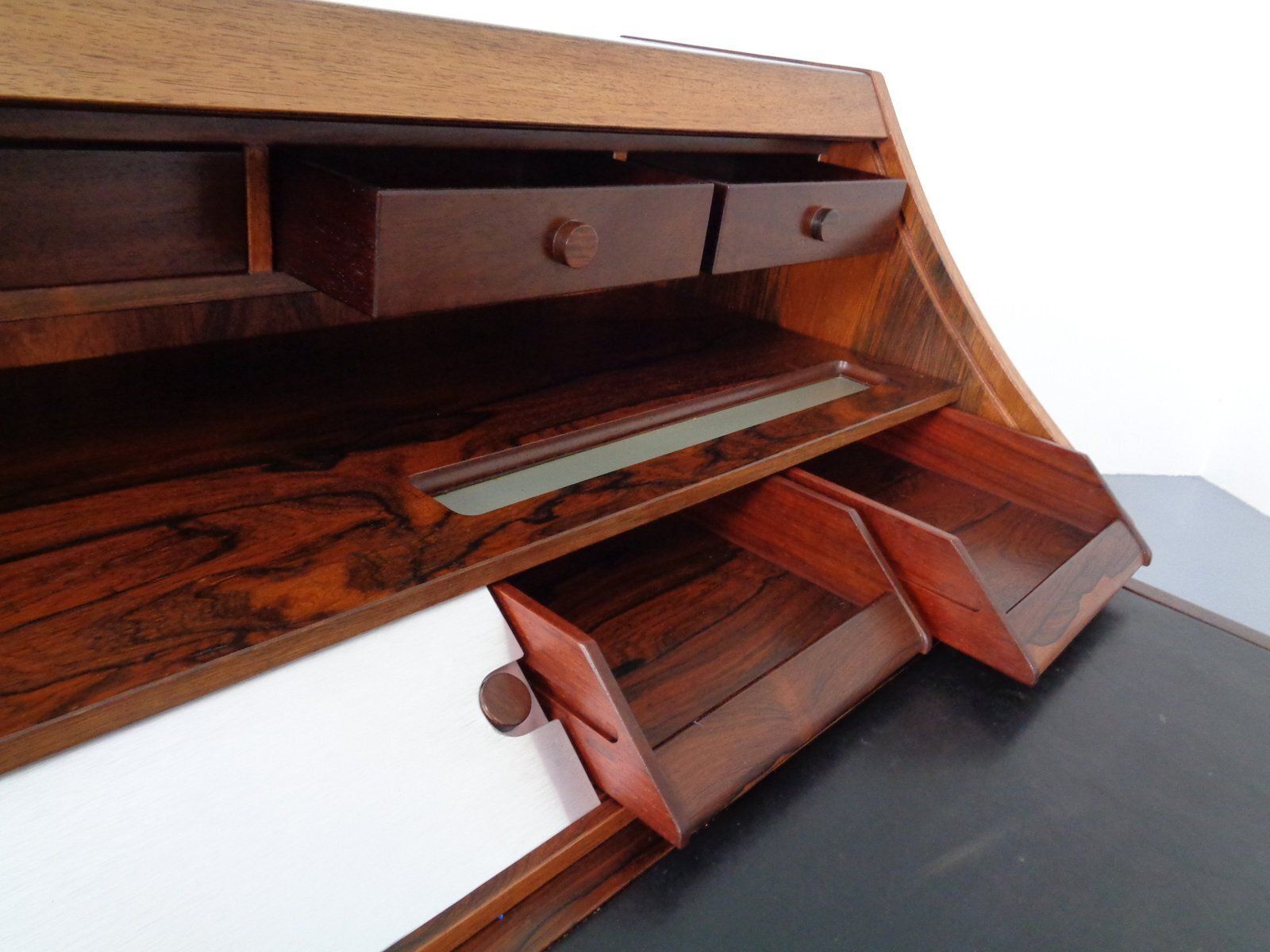 photo vintage Rosewood And Leather Tambour Writing Desk By Gianfranco Frattini For Bernini, Italy, 1964