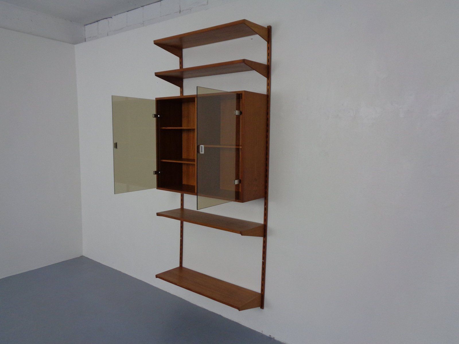 Teak Wall Unit By Kai Kristiansen For Feldballes Furniture Factory, Denmark, 1960s, Set Of 7 photo vinterior