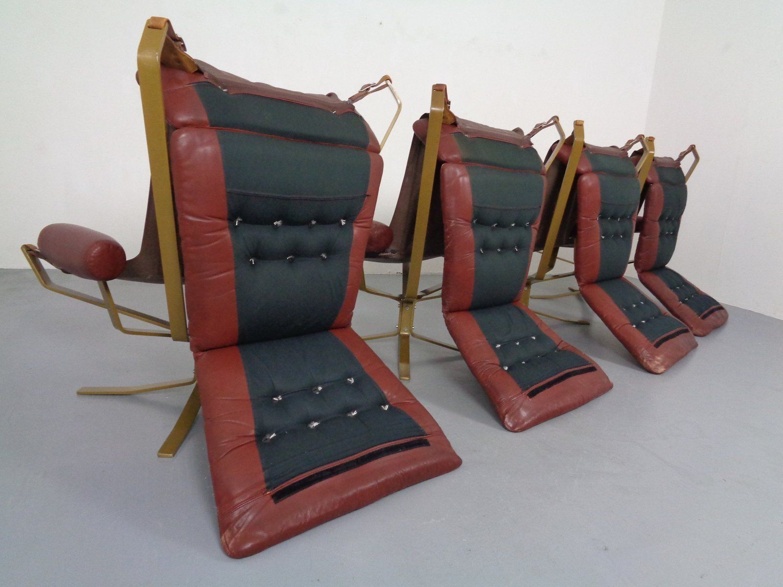 photo buy Danish Leather & Steel Super Star Chairs From Trygg, Denmark, 1970s, Set Of 4