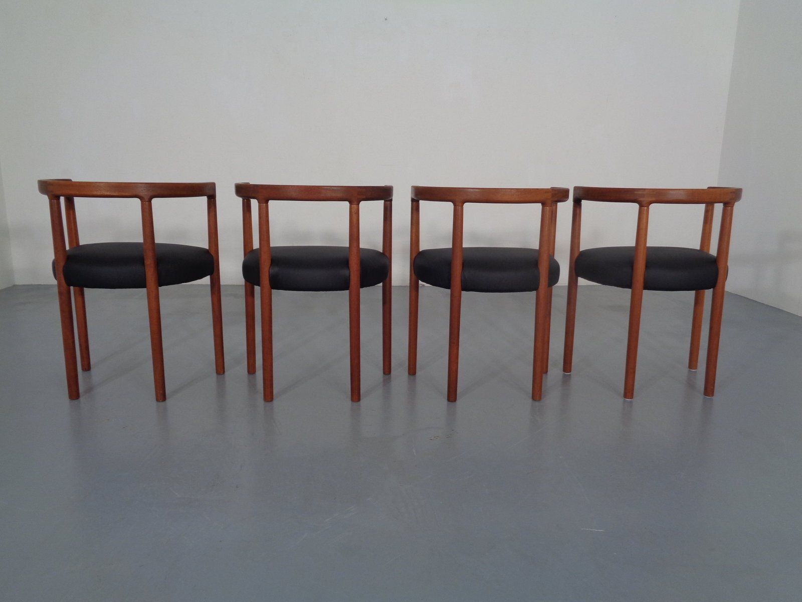 Teak & Leather Model 195 Dining Chairs By Ole Gjerløv Knudsen & Torben Lind For France & Søn, Denmark, 1960s, Set Of 4 photo for sale