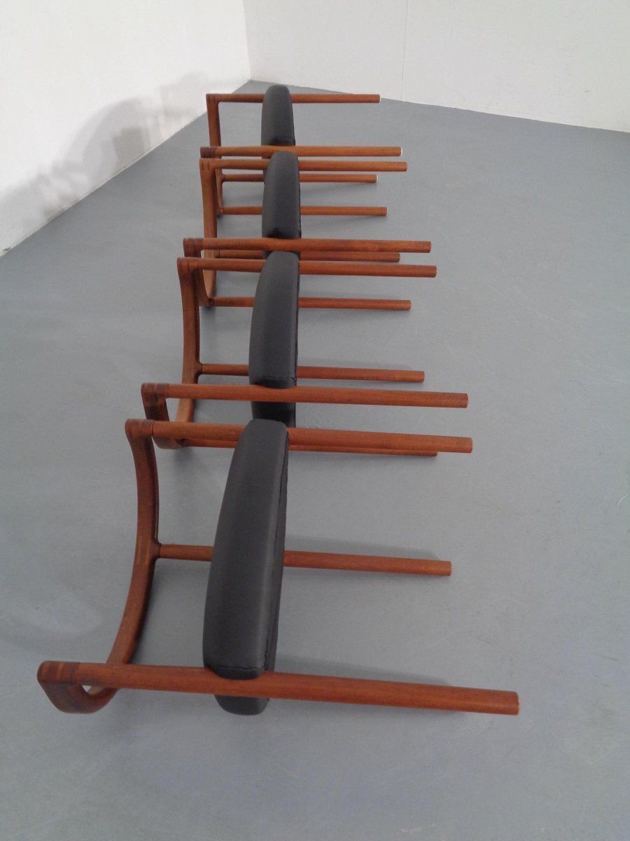 photo vintage Teak & Leather Model 195 Dining Chairs By Ole Gjerløv Knudsen & Torben Lind For France & Søn, Denmark, 1960s, Set Of 4