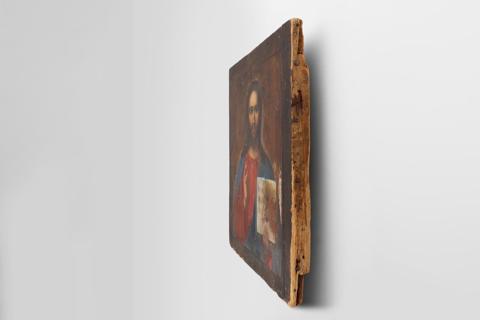 Religious Icon Of Christ Pantocrator, 1800s, Painting On Wood photo vintage