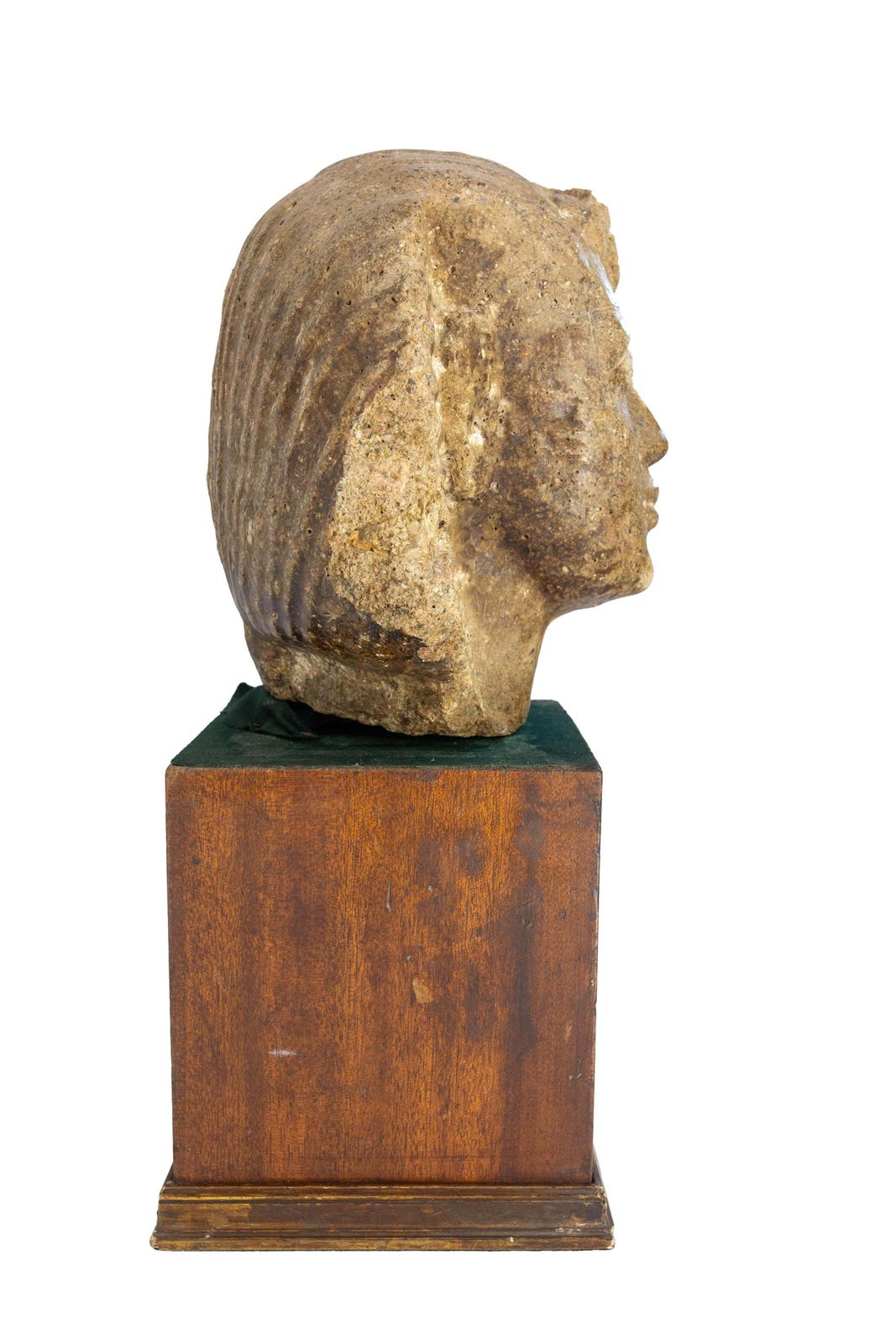 Egyptian Cement Pharaoh Bust Statue I Pedestal Late 19th Century photo 564.0