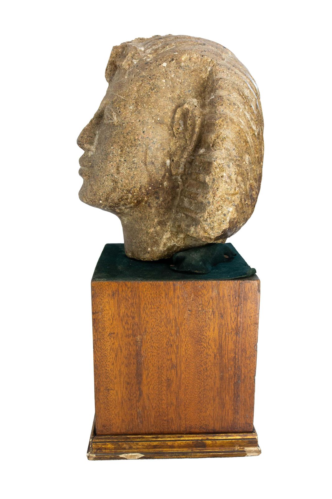 Egyptian Cement Pharaoh Bust Statue I Pedestal Late 19th Century photo vinterior