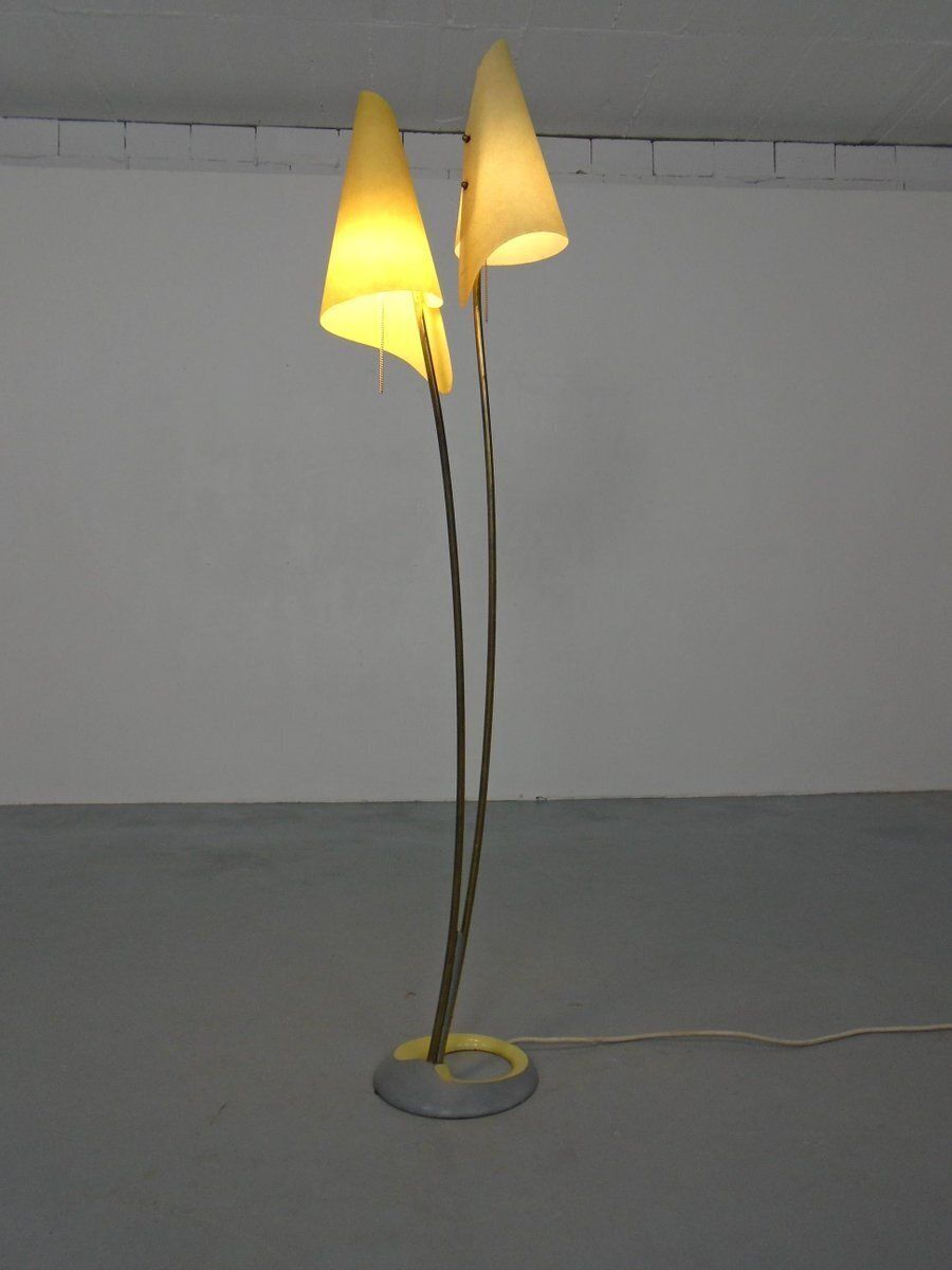 Fiberglass & Brass Floor Lamp By Carl Auböck For Dame & Co. Neheim, Germany, 1950s photo for sale