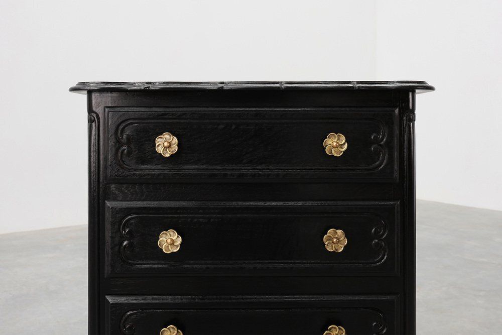 Louis XV Chest Of Drawers In Black Lacquered Oak, France, 1950s photo furniture