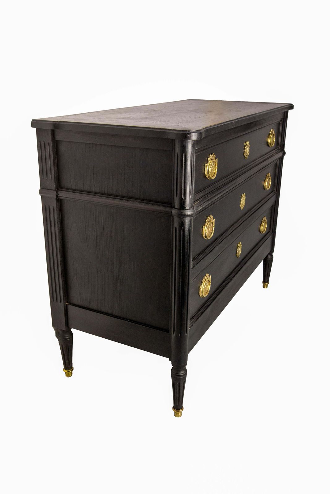 Furniture French Louis XVI Style Black Wood Commode Chest Of Drawers Circa 1980 photo