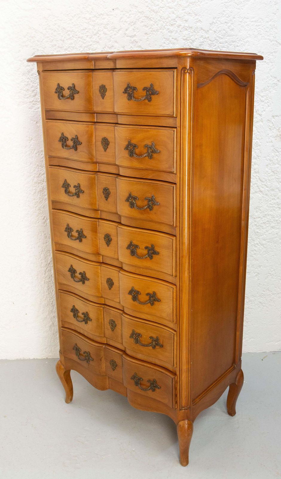 French Louis XV Style Cherry Wood Commode Semainier Chest Of Drawers C. 1980 photo 1292.0