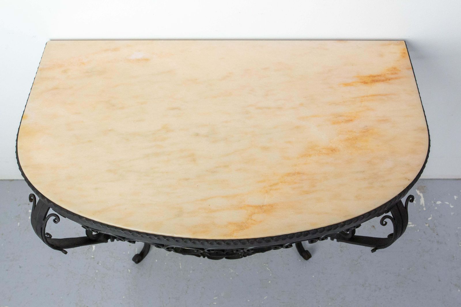 photo for sale French Wrought Iron And Marble Top Console, Louis XV Style, Mid Century