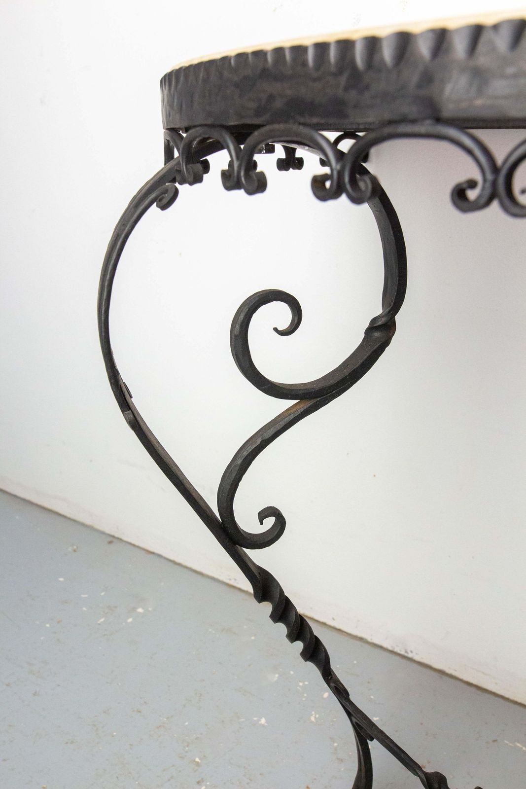 photo vinterior French Wrought Iron And Marble Top Console, Louis XV Style, Mid Century