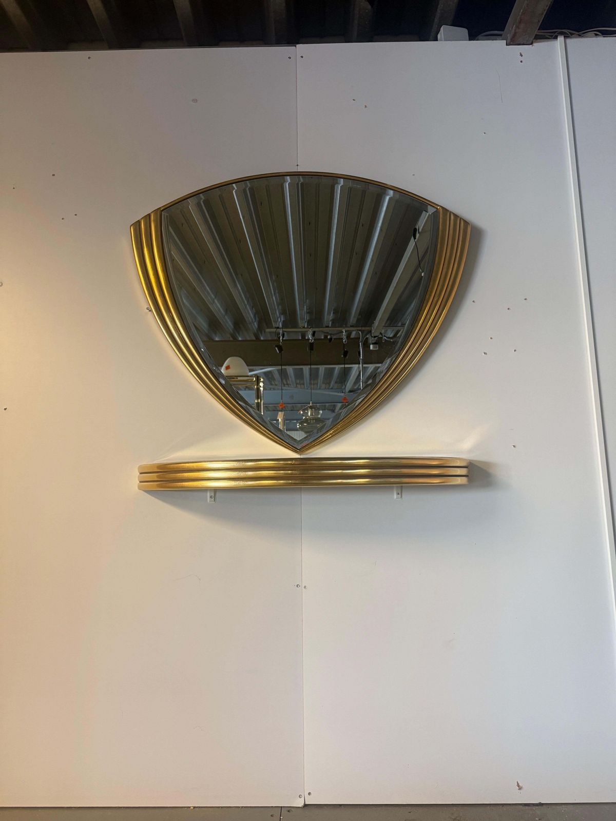2024.0 Art Deco Triangle Golden Wall Mirror With Console 1970 Belgium  Set photo