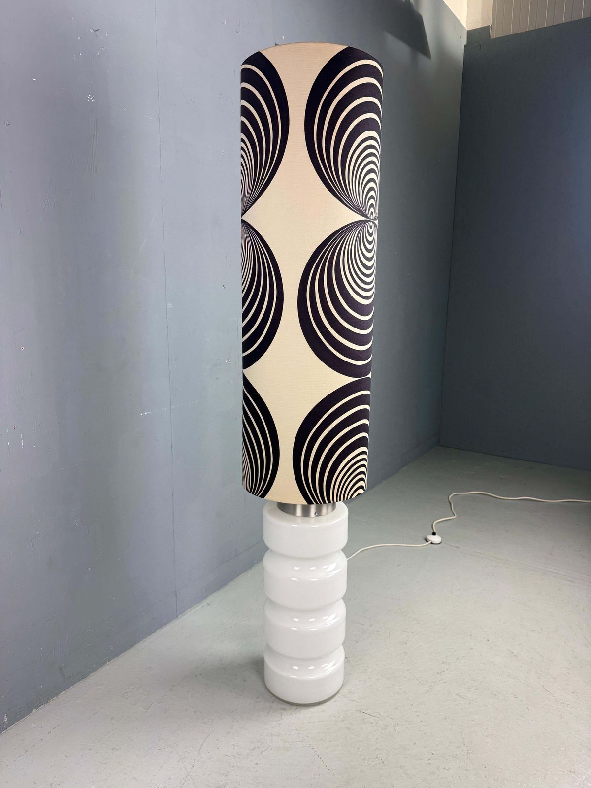 White Glass 59 Inch Floor Lamp  3 Way Switch  Seventies Lampshade  Germany photo 1494.0
