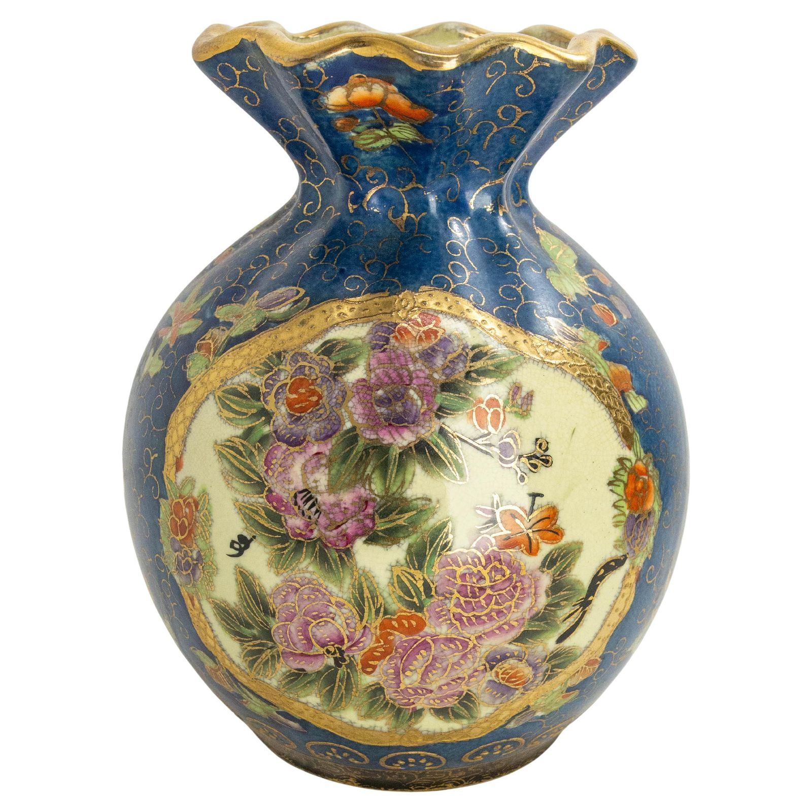 Chinese Enamaled Deep Blue Vase With Vegetal Motifs Circa 1900