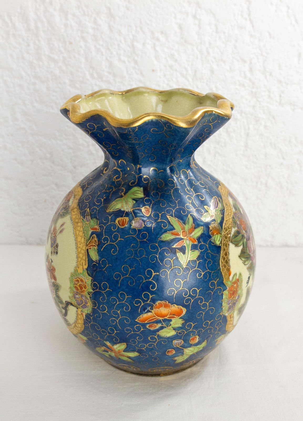 Chinese Enamaled Deep Blue Vase With Vegetal Motifs Circa 1900 photo for sale