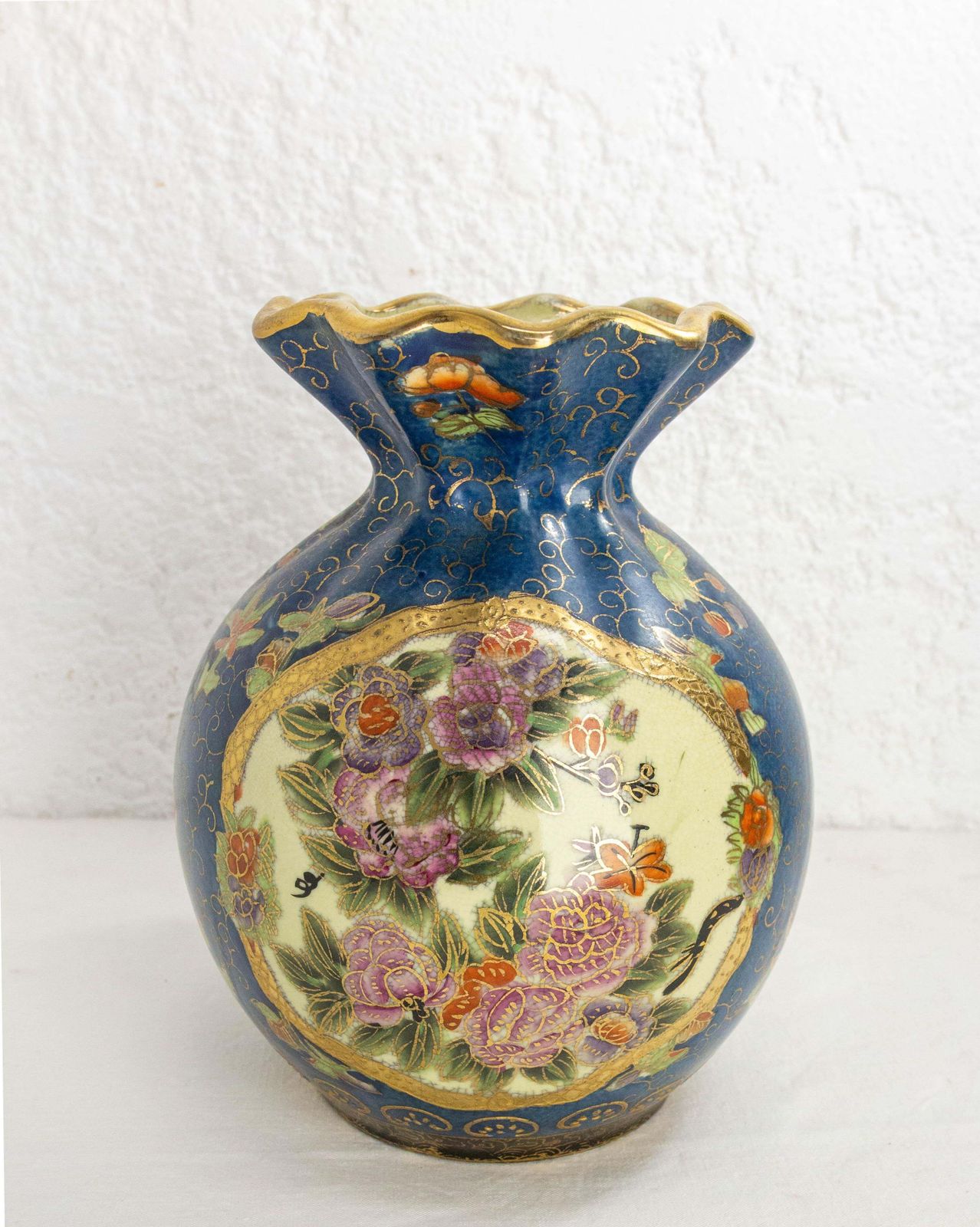 Chinese Enamaled Deep Blue Vase With Vegetal Motifs Circa 1900 photo Home Decor
