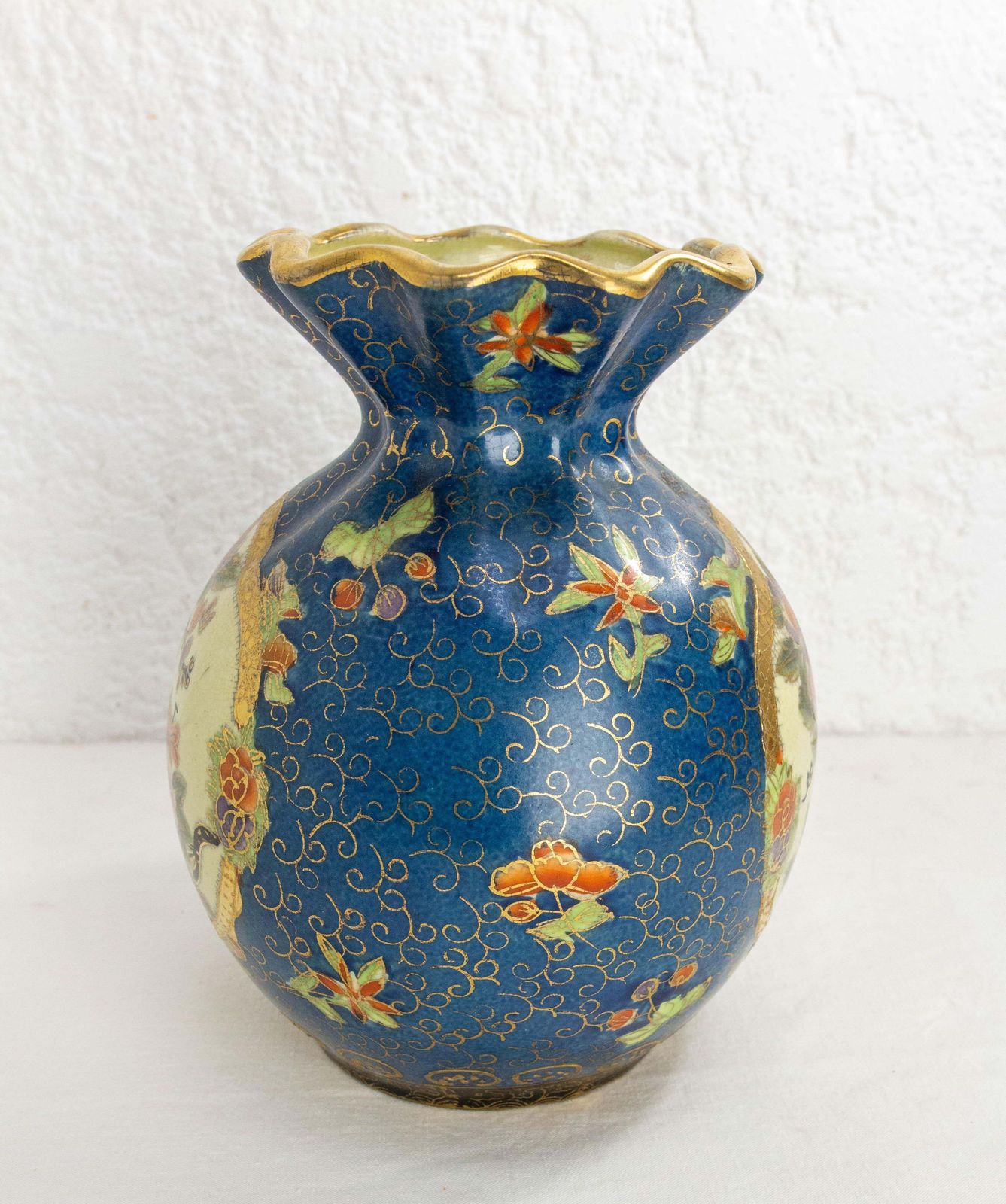 Chinese Enamaled Deep Blue Vase With Vegetal Motifs Circa 1900 photo 310.0