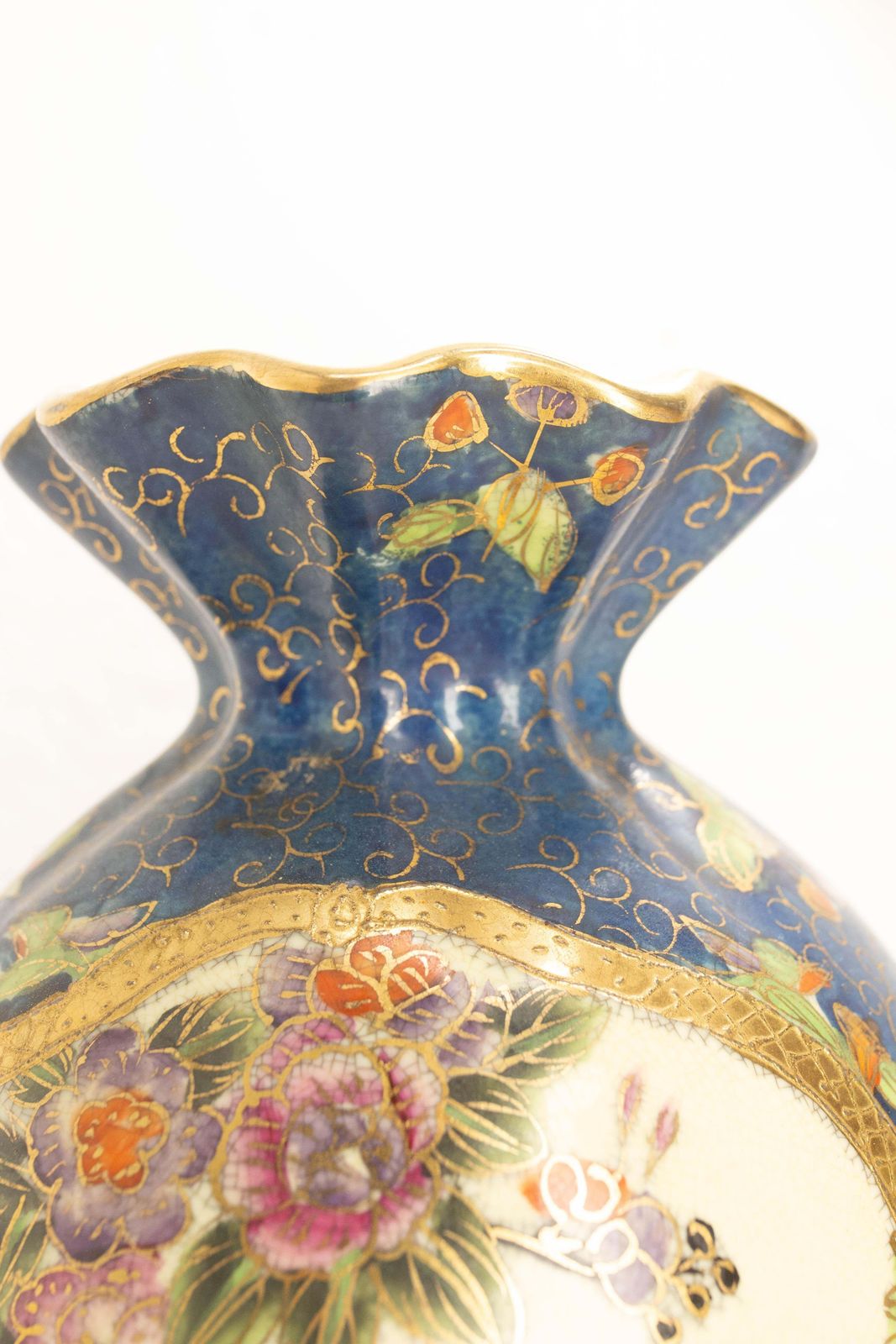 Chinese Enamaled Deep Blue Vase With Vegetal Motifs Circa 1900 photo vintage
