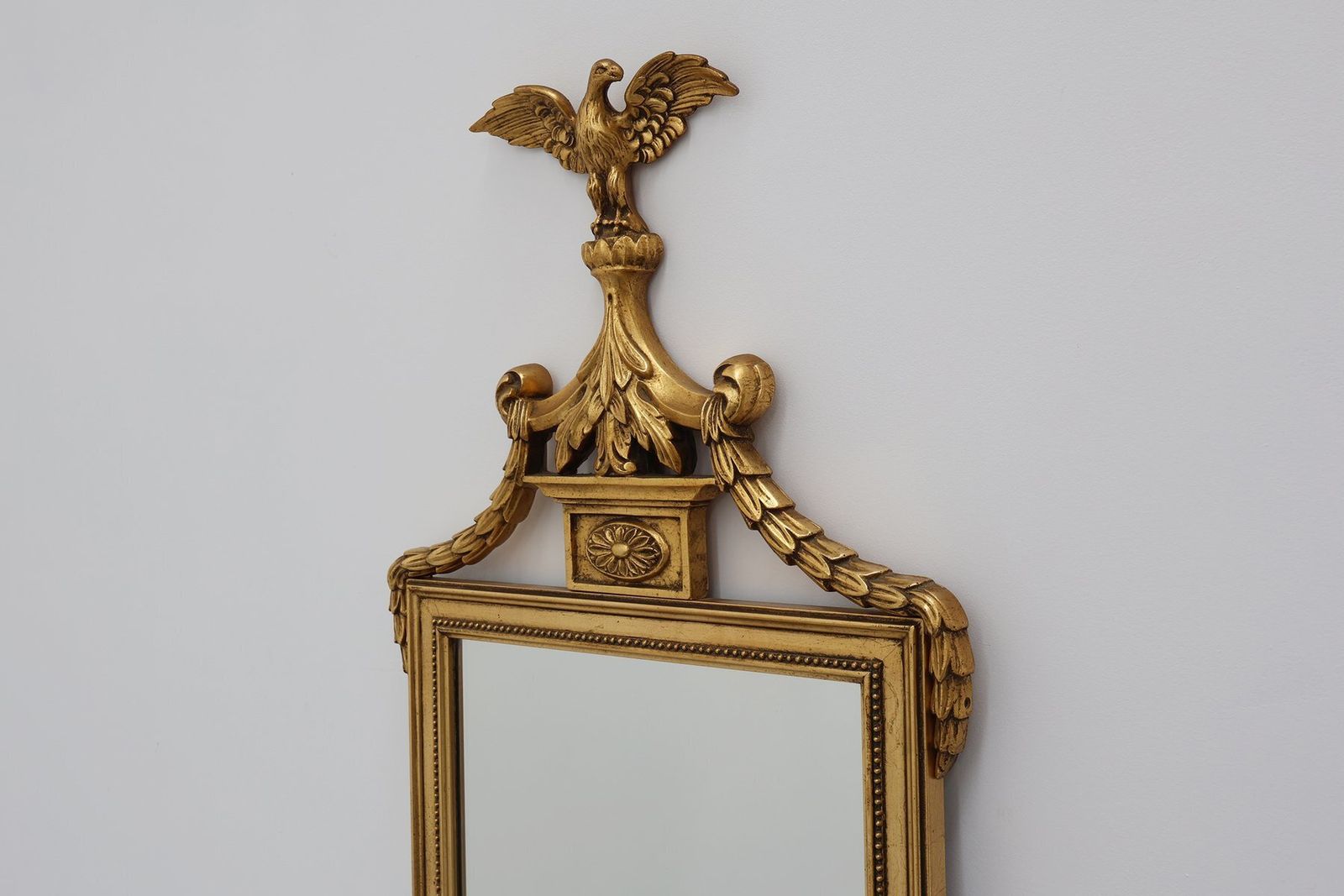 Vintage Gilded Wooden Mirror With Eagle On Top, 1950s photo buy