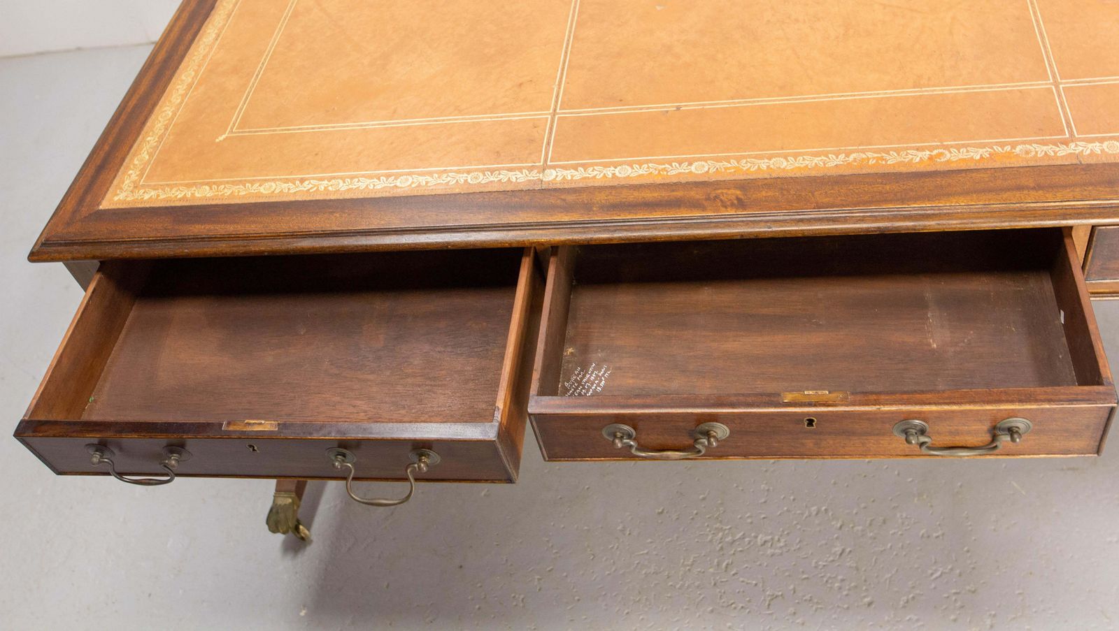 English Patinated Large Desk, Double Side, Wood, Leather & Iron Circa 1900 photo buy