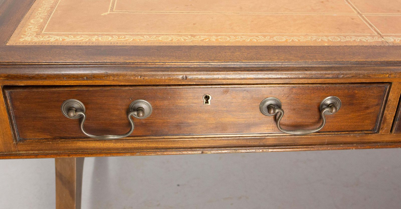 English Patinated Large Desk, Double Side, Wood, Leather & Iron Circa 1900 photo vintage