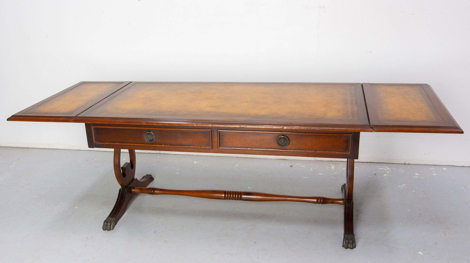 English Folding Coffee Table White Wood And Leather, Circa 1960 photo furniture