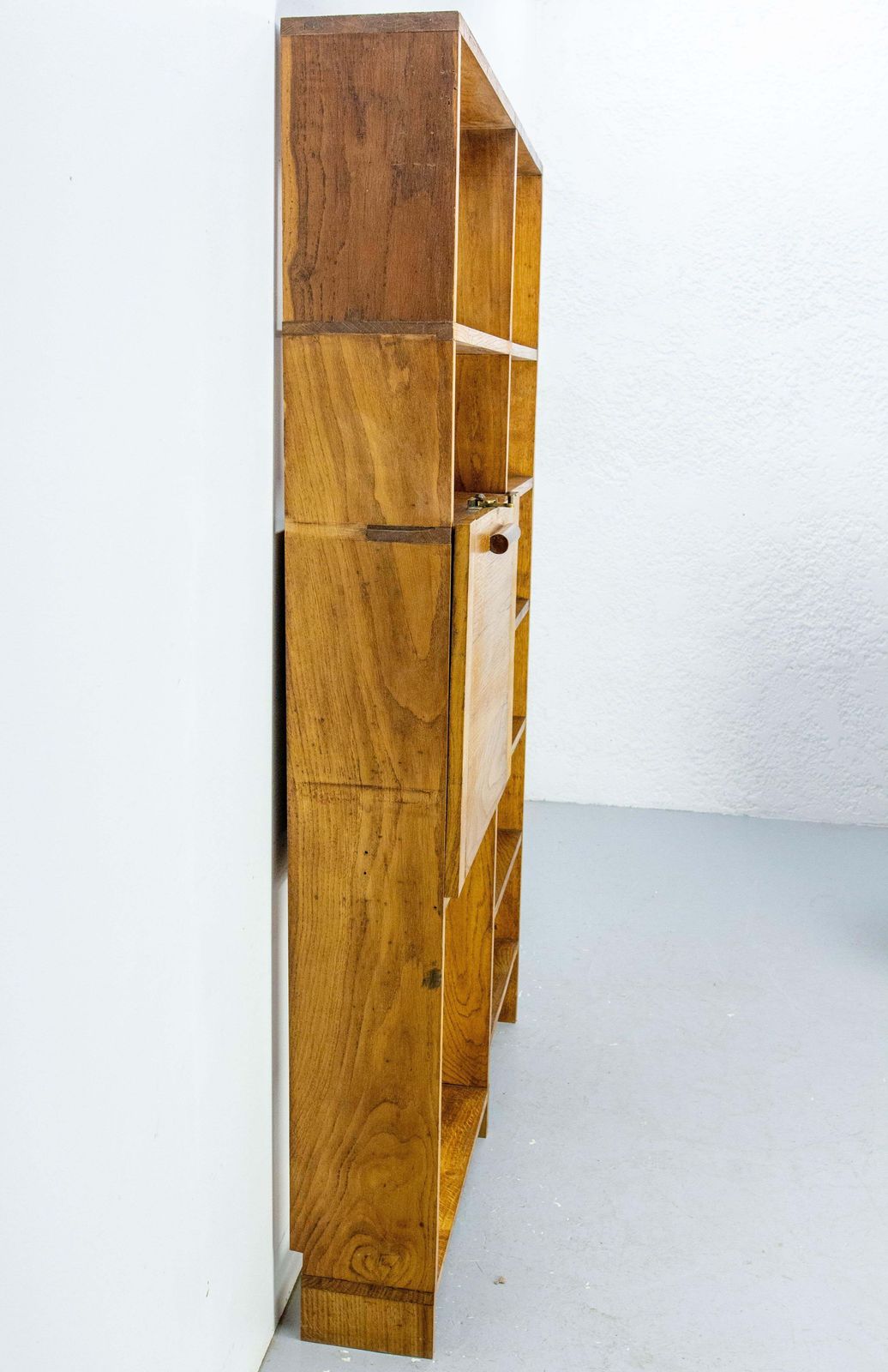 Vintage Oak Bookcase Folding Desk Shelves French Midcentury photo for sale