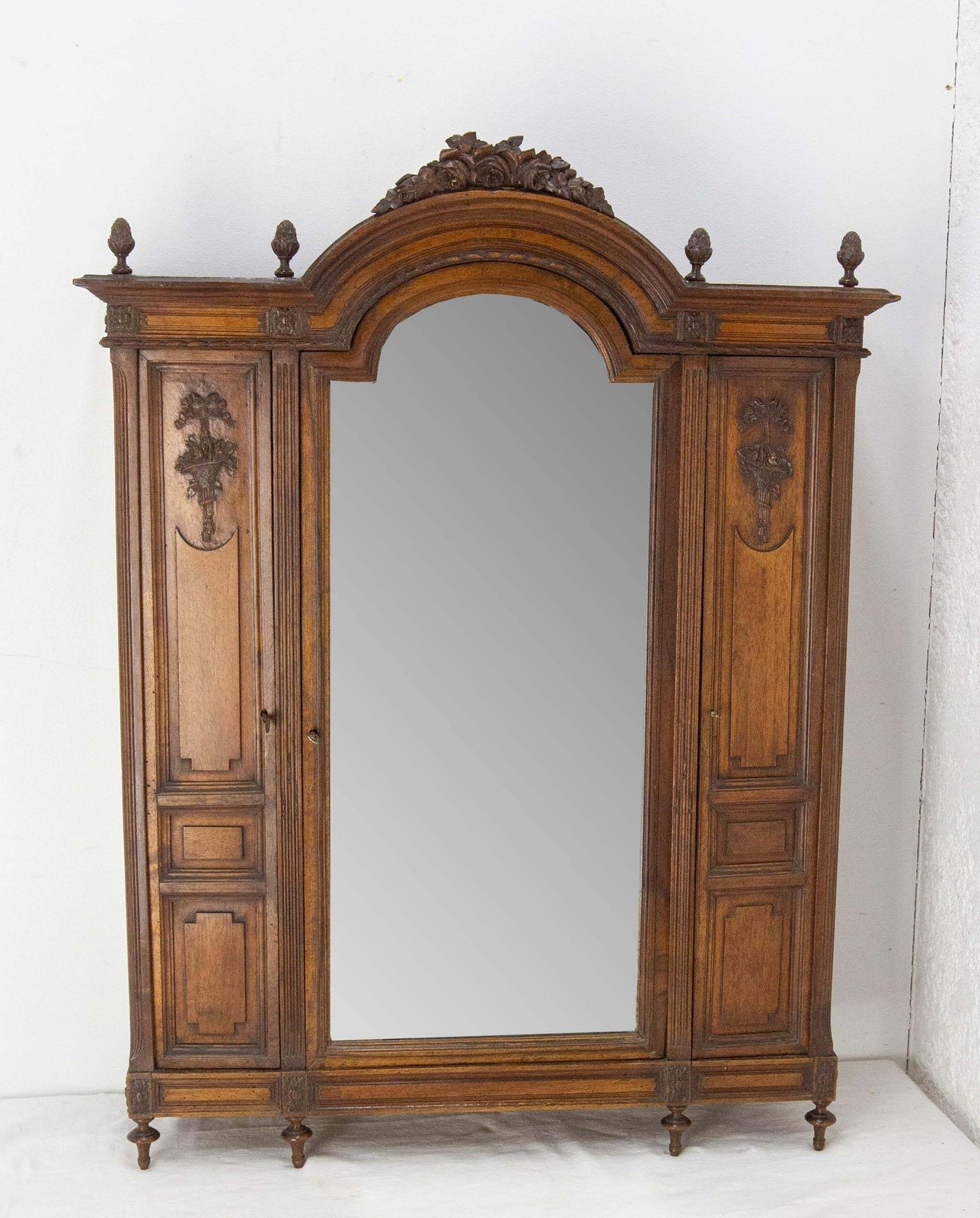 French Walnut & Beveled Mirror Little Armoire Chef D'oeuvre, Circa 1900 photo furniture
