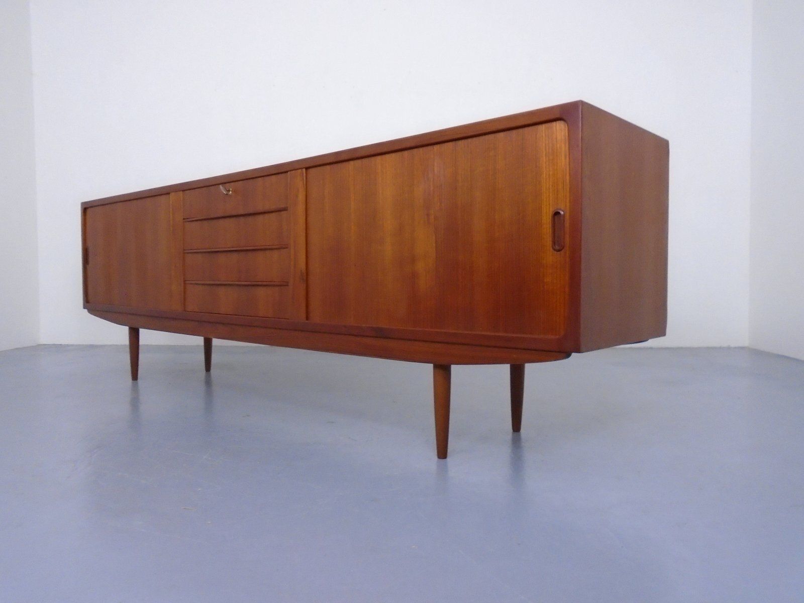 Large Teak Sideboard With Sliding Doors, Denmark, 1950s photo vinterior