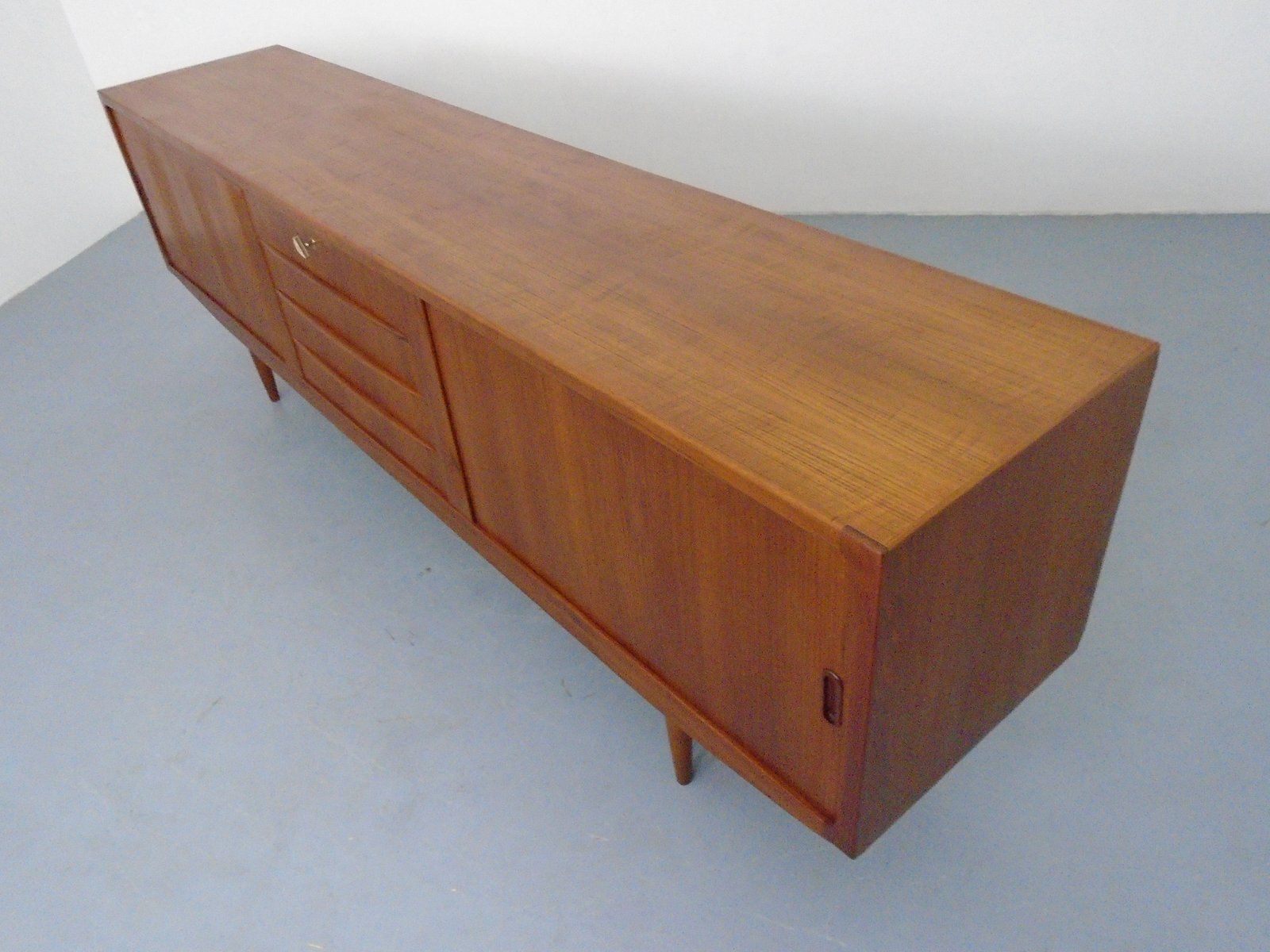 Large Teak Sideboard With Sliding Doors, Denmark, 1950s photo vintage