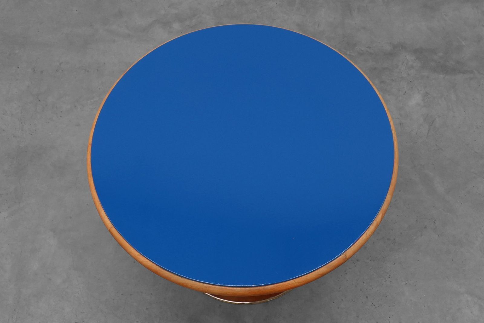 Vintage Round Tulip Coffee Table With Blue Top, France, 1960s photo vinterior