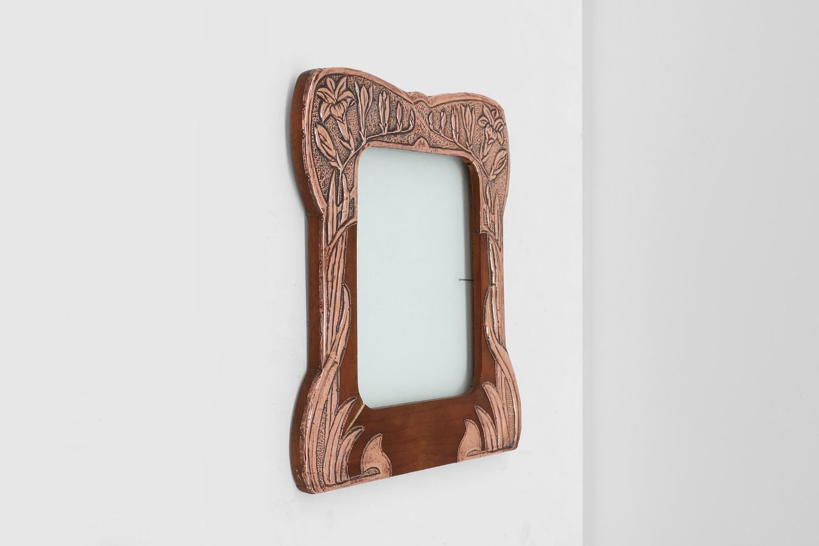 Art Nouveau Embossed Copper And Wood Art Picture Frame, France, 1910s photo vinterior