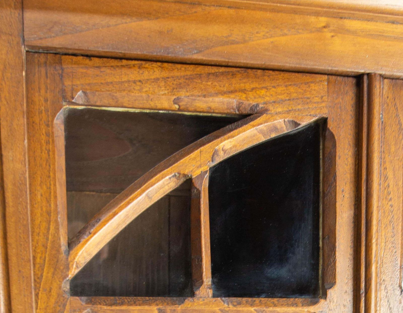 French Little Armoire Two Doors Oak & Glass Wall Cabinet, Circa 1920 photo vinterior